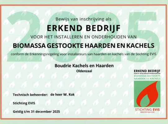 Boudrie Kachels en Haarden - Erkend bedrijf biomassa 2025